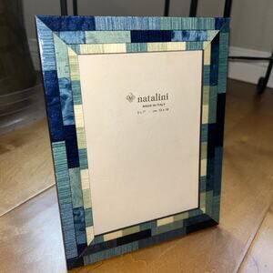 New Natalini Picture Frame Handcrafted Real Wood Italy 5x7 Blue Color Block